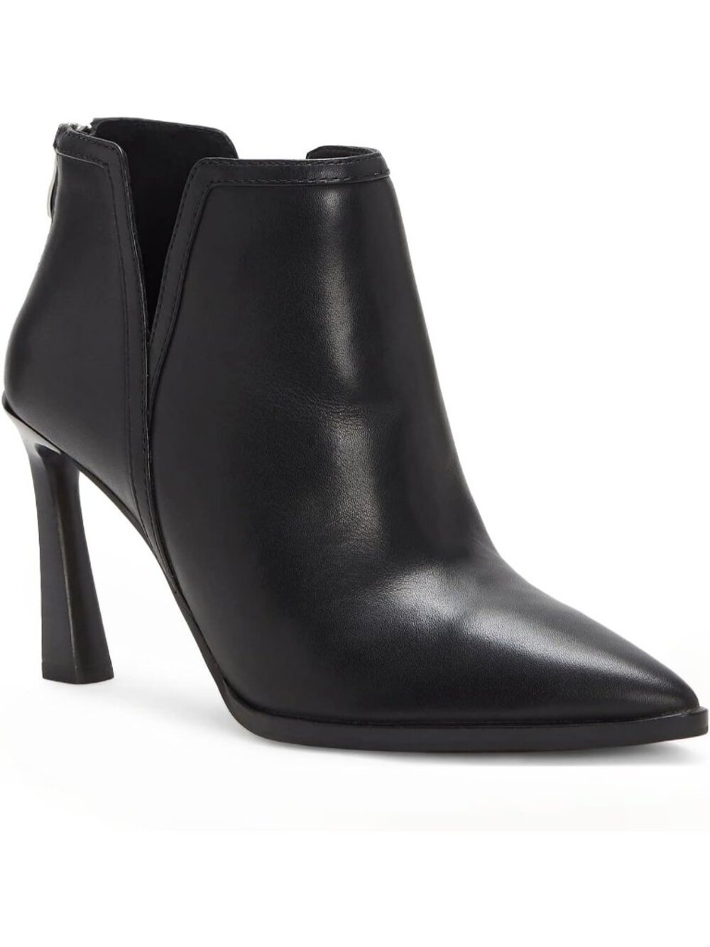 Women's Black High Heel Booties Pointed Toe V Cut Back Zipper Short Ankle Boots